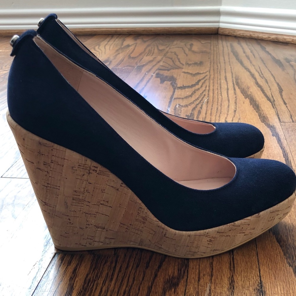 Stuart Weitzman Navy Suede Corkswoon Wedges